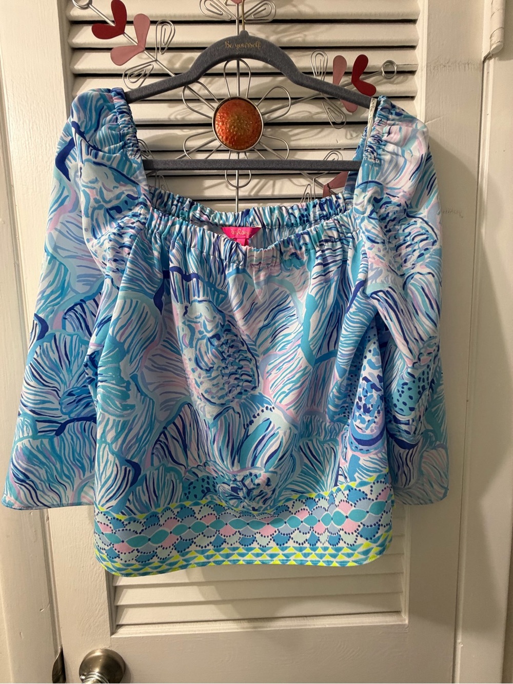 Lilly Pulitzer Blue Multi Off-Shoulder Print Top small